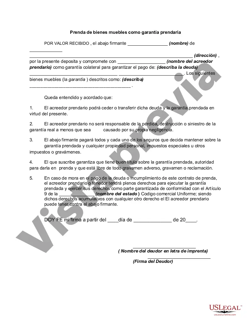 Preview Prenda de bienes muebles como garantía prendaria