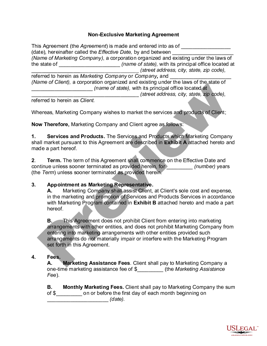 page 0 Non-Exclusive Marketing Agreement preview