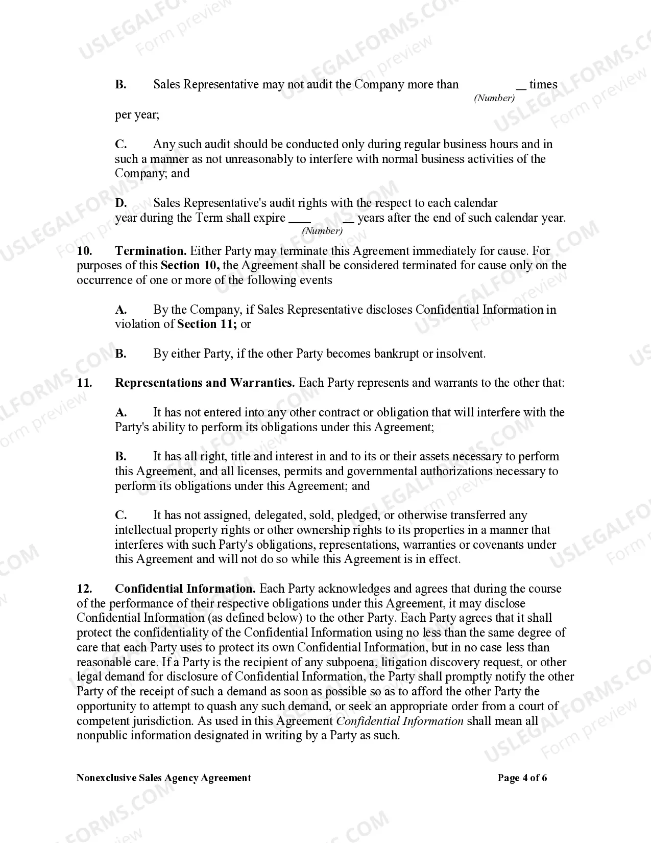 Preview Nonexclusive Sales Agency Agreement