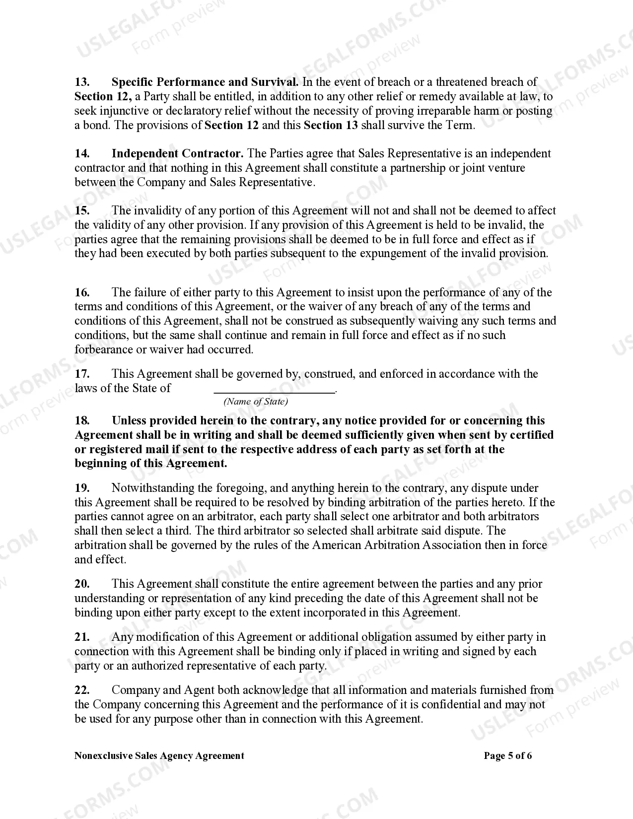 Preview Nonexclusive Sales Agency Agreement