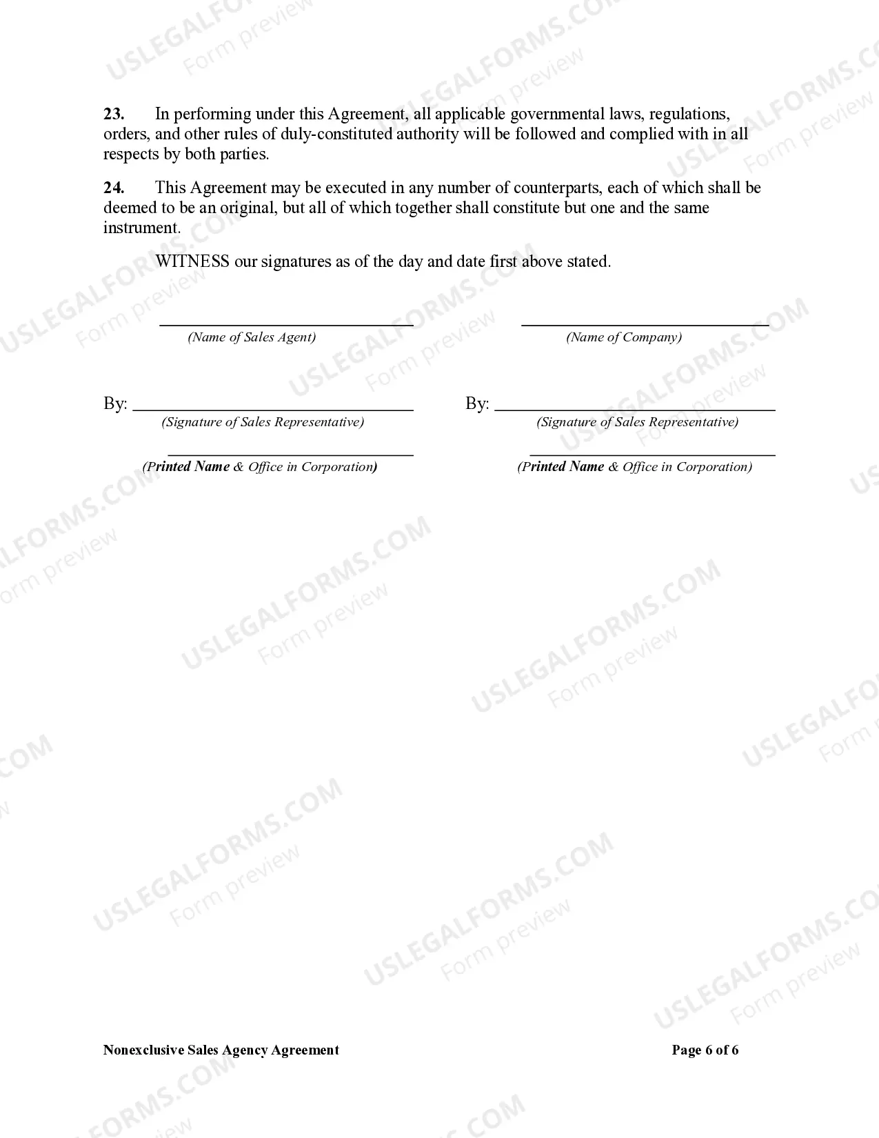 Preview Nonexclusive Sales Agency Agreement