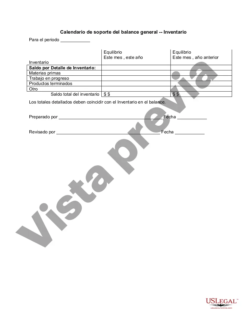 Preview Calendario de soporte de balance - Inventario