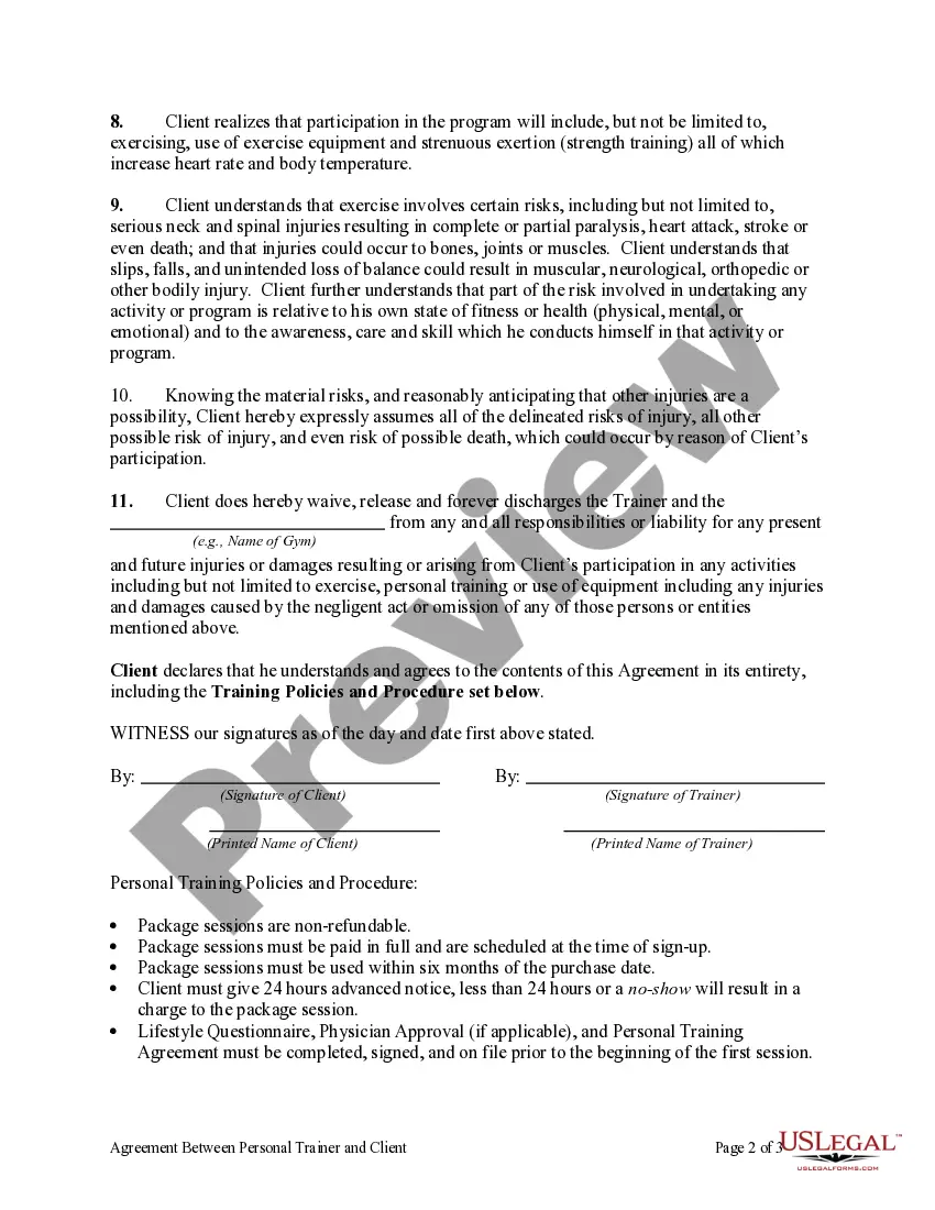 Get Agreement Between Personal Trainer and Client Preview Agreement Between Personal Trainer and Client