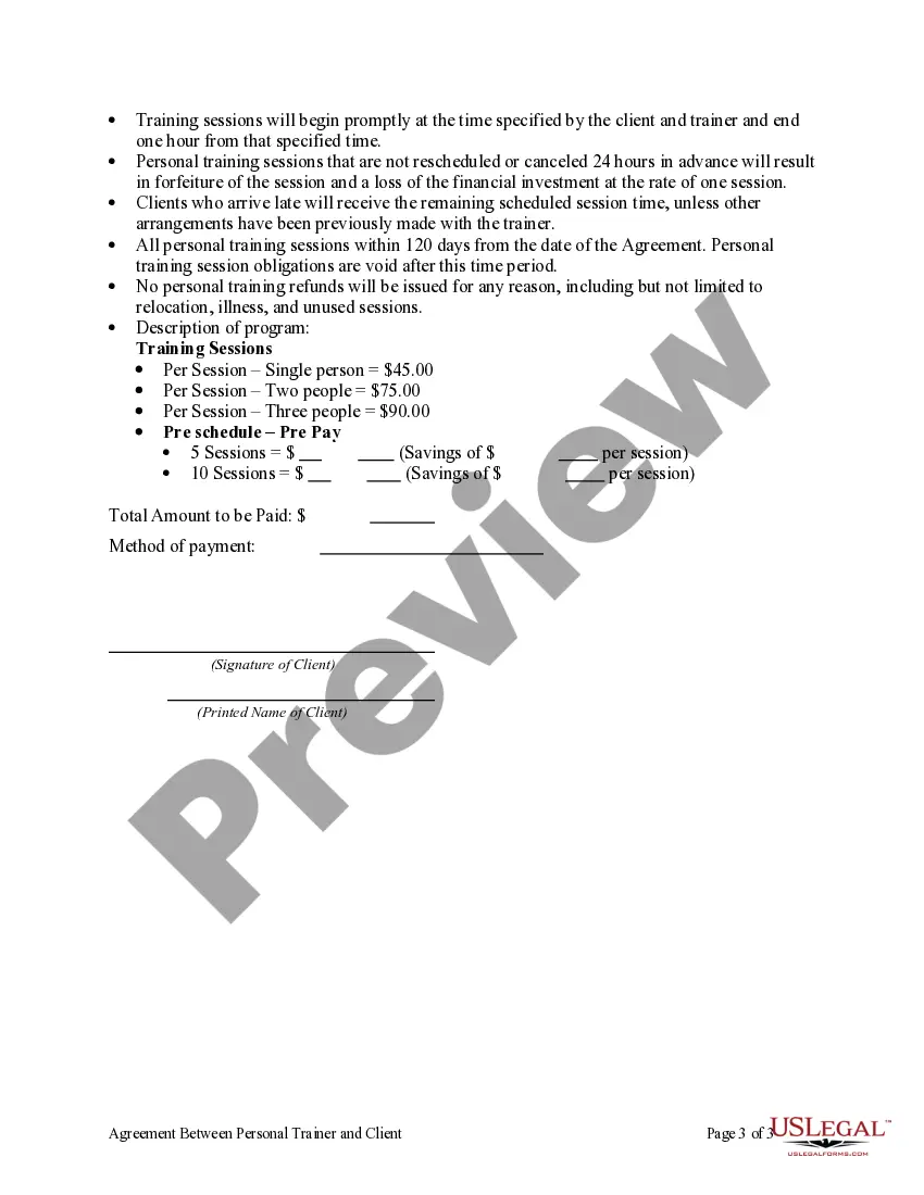 Get Agreement Between Personal Trainer and Client Preview Agreement Between Personal Trainer and Client