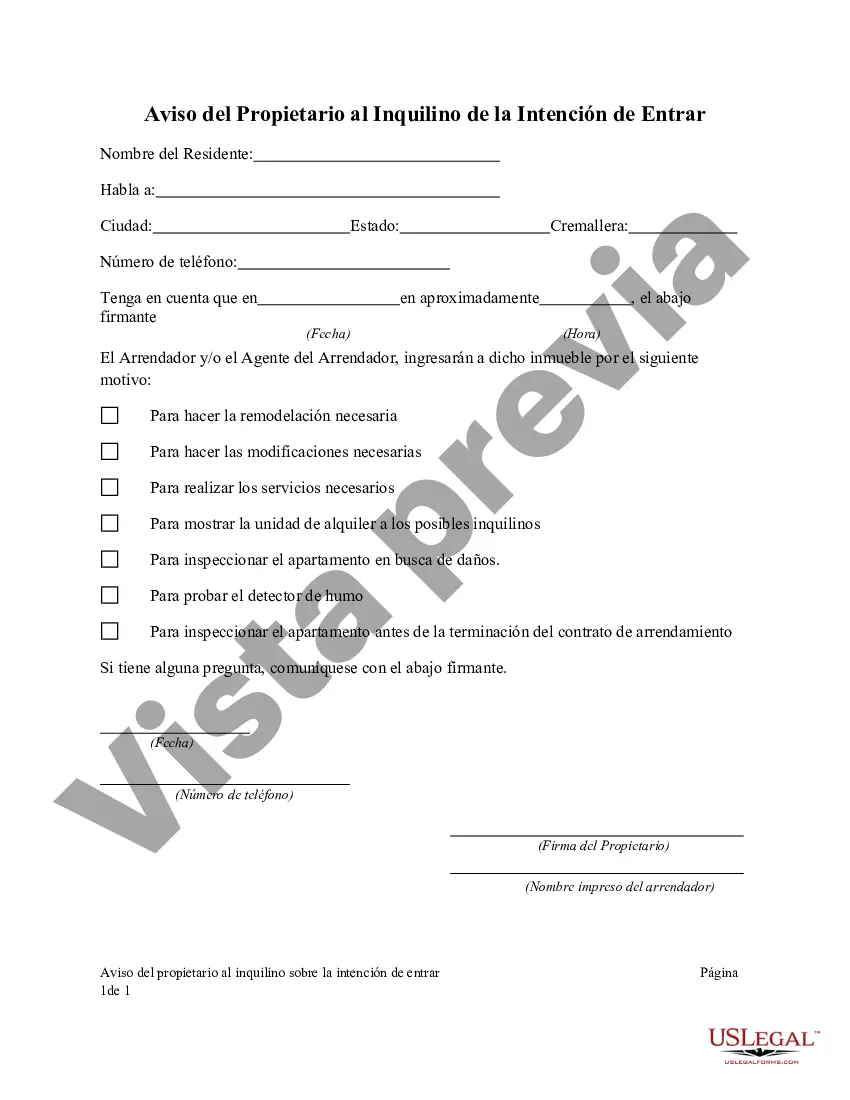 Preview Aviso del Propietario al Inquilino de la Intención de Entrar