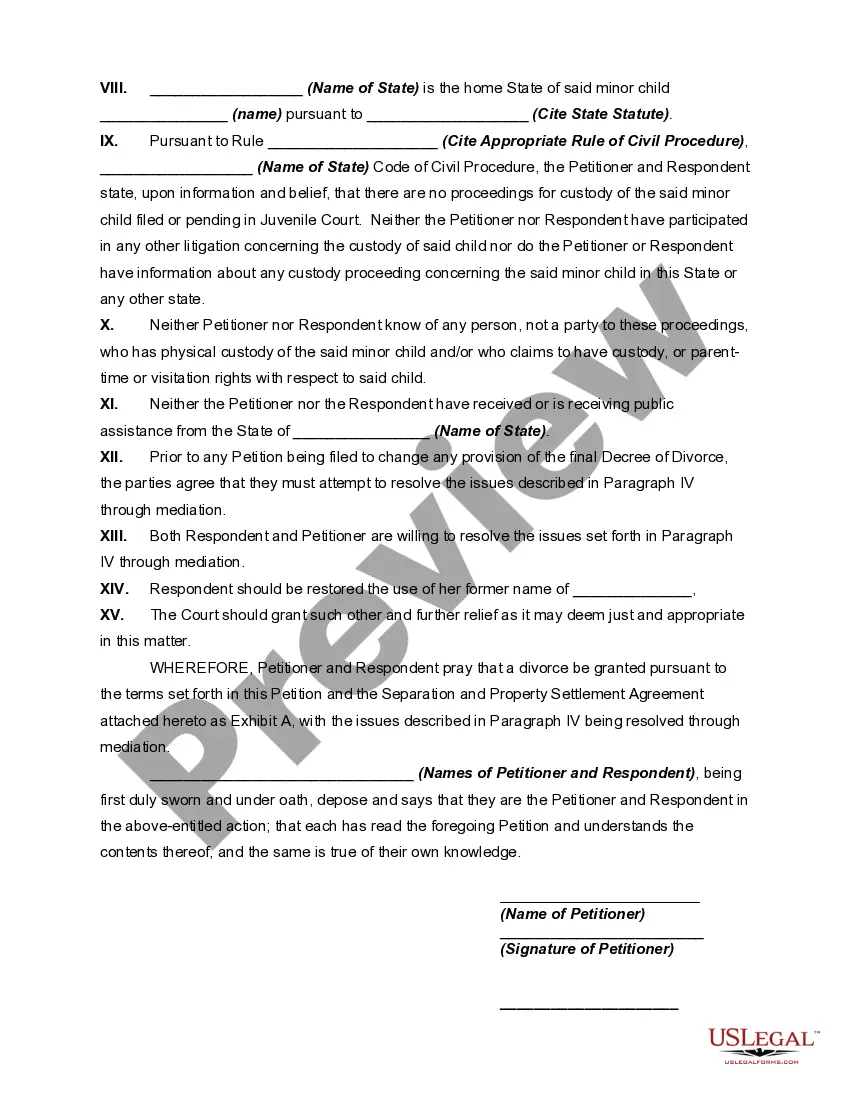 Preview Joint Petition for Bifurcated Divorce