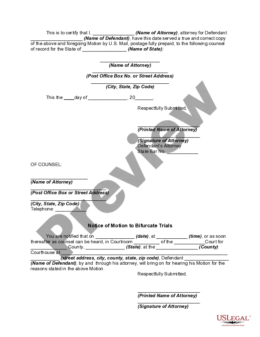 Preview Motion to Bifurcate Trials on Subsequent Offense of Operating under Influence and on Operation without a License