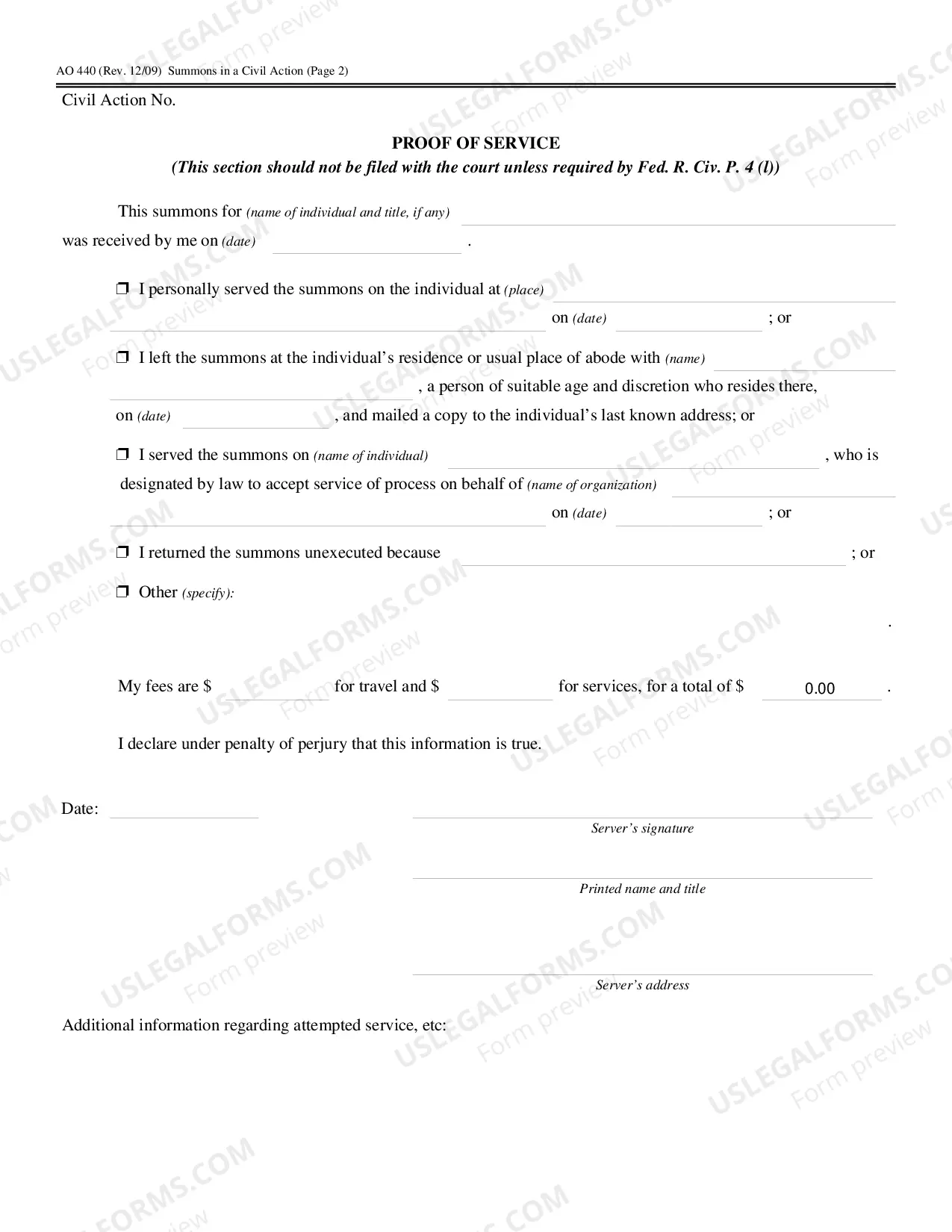Preview Federal Court Summons or Service of Process