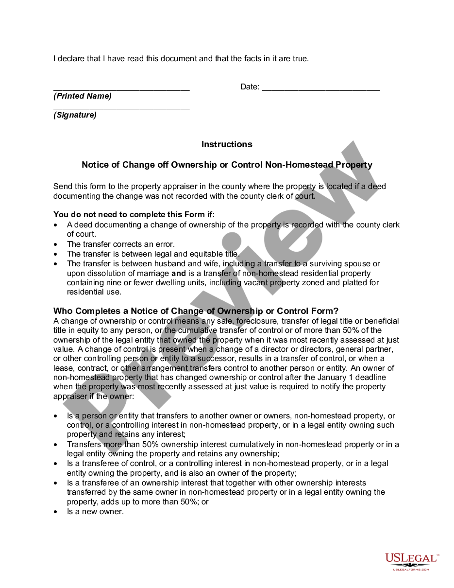 page 1 Notice of Change of Ownership or Control Non-Homestead Property preview