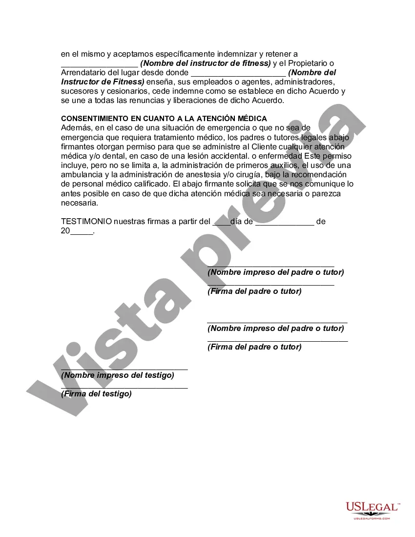 Preview Solicitud, Cuestionario Médico, Liberación, Renuncia de Responsabilidad y Acuerdo de Indemnización con Instructor de Fitness para Estudiar Yoga y/o Cardio Kickboxing