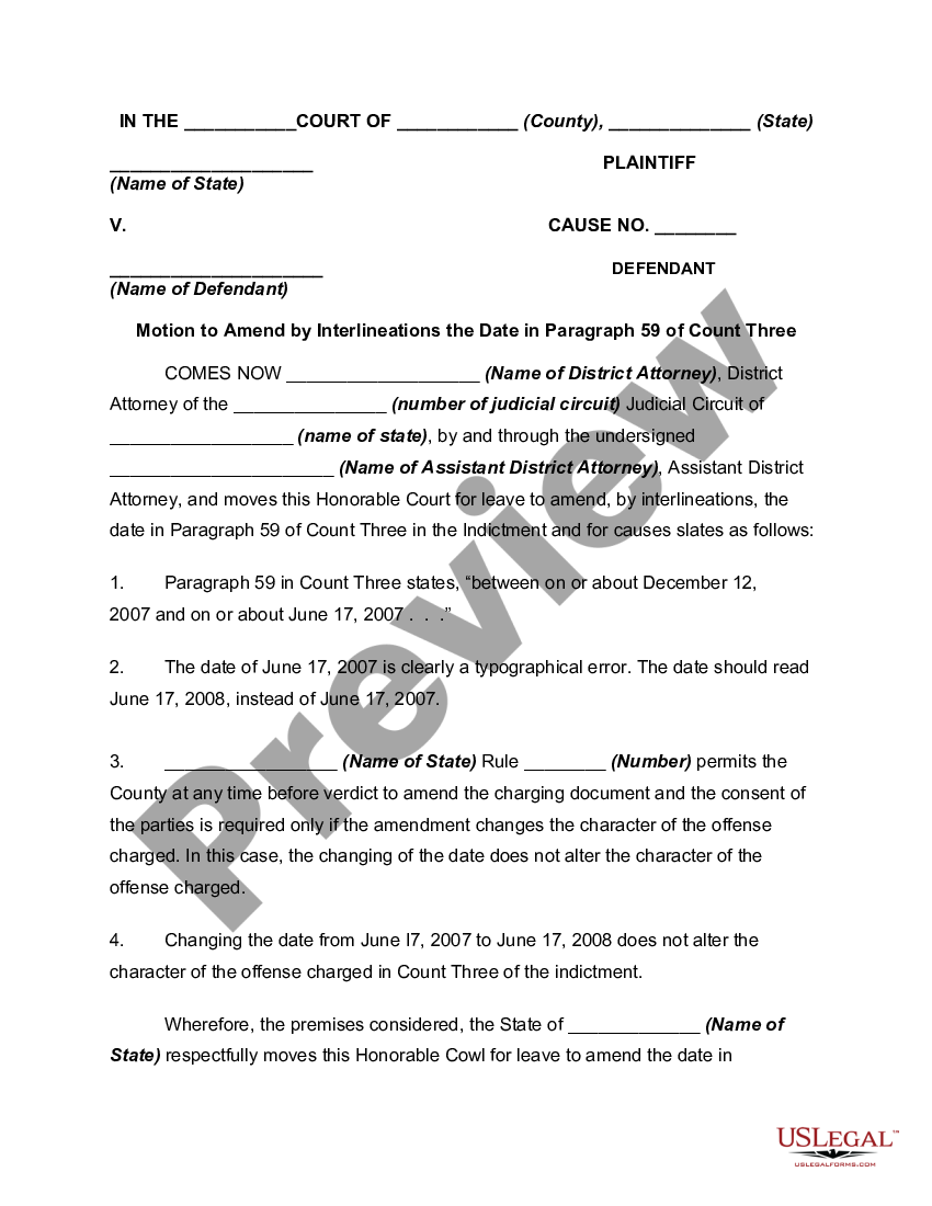 Motion to Amend by Interlineations Motion Amend Court US Legal Forms