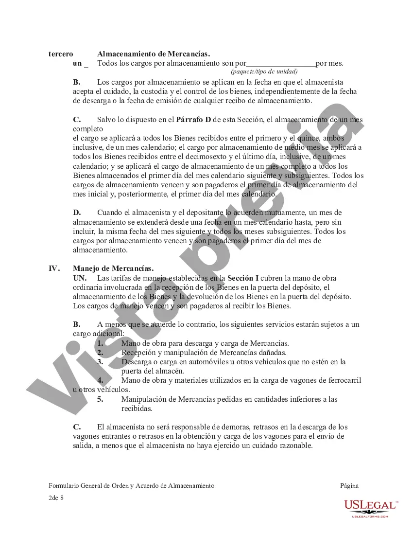 Preview Formulario general de orden y acuerdo de almacenamiento