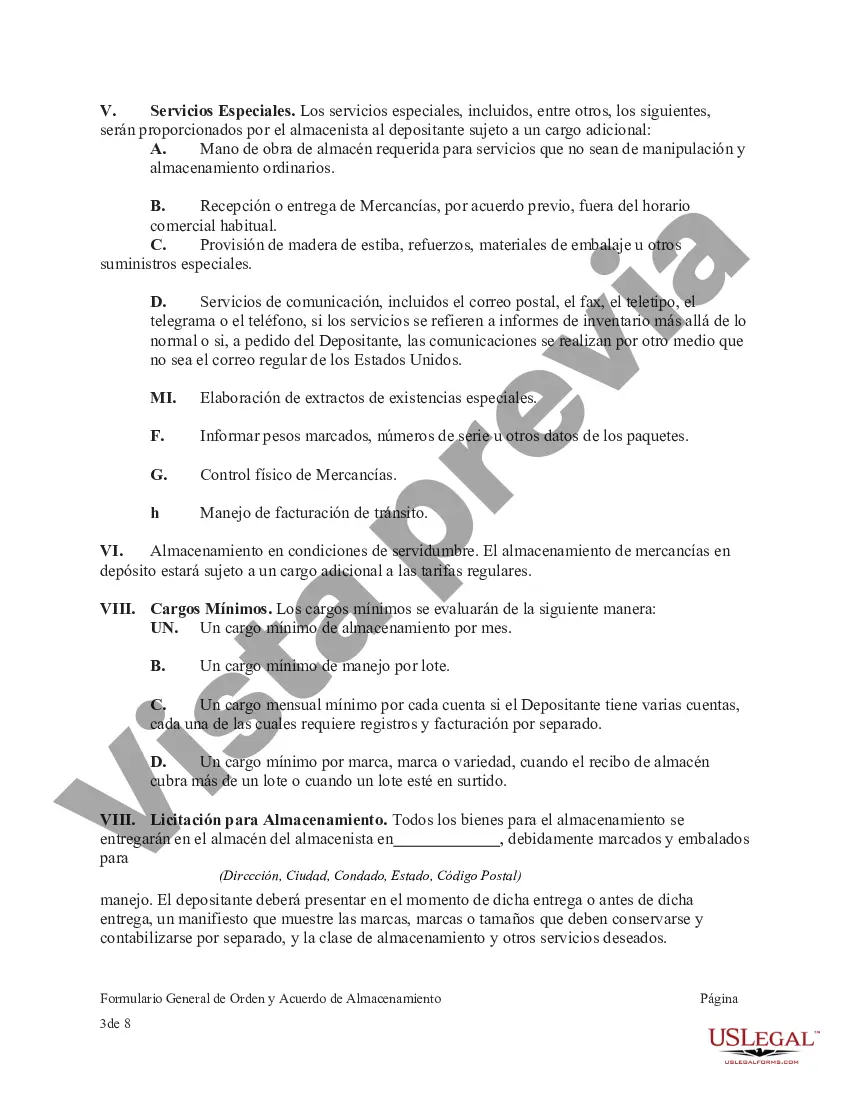 Preview Formulario general de orden y acuerdo de almacenamiento
