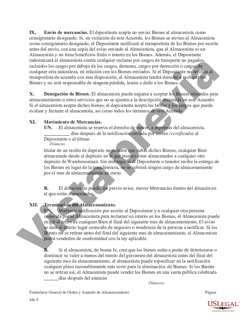 Preview Formulario general de orden y acuerdo de almacenamiento