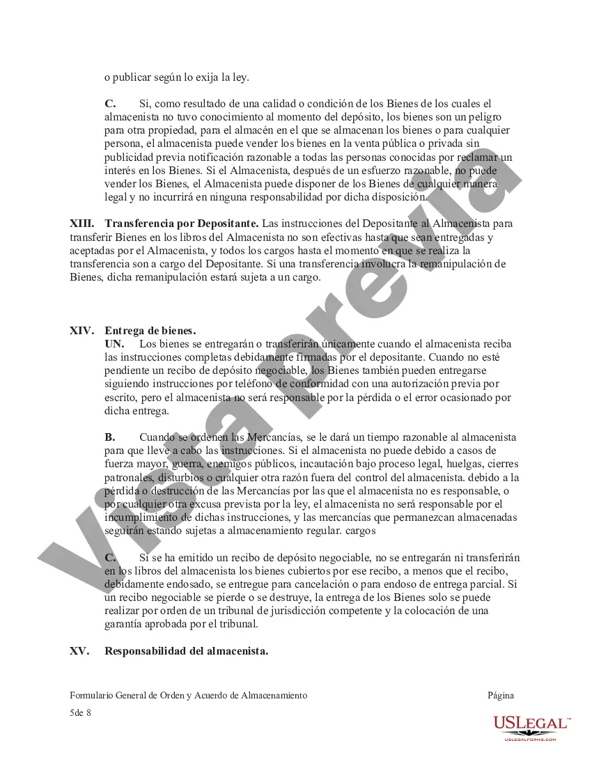 Preview Formulario general de orden y acuerdo de almacenamiento