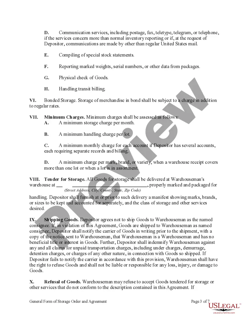 Get General Form of Storage Order and Agreement Preview General Form of Storage Order and Agreement