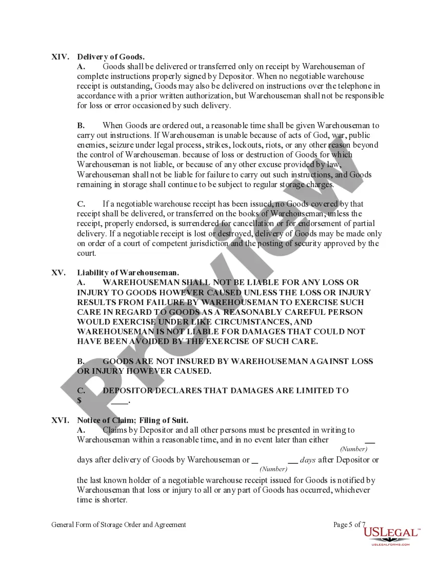Get General Form of Storage Order and Agreement Preview General Form of Storage Order and Agreement