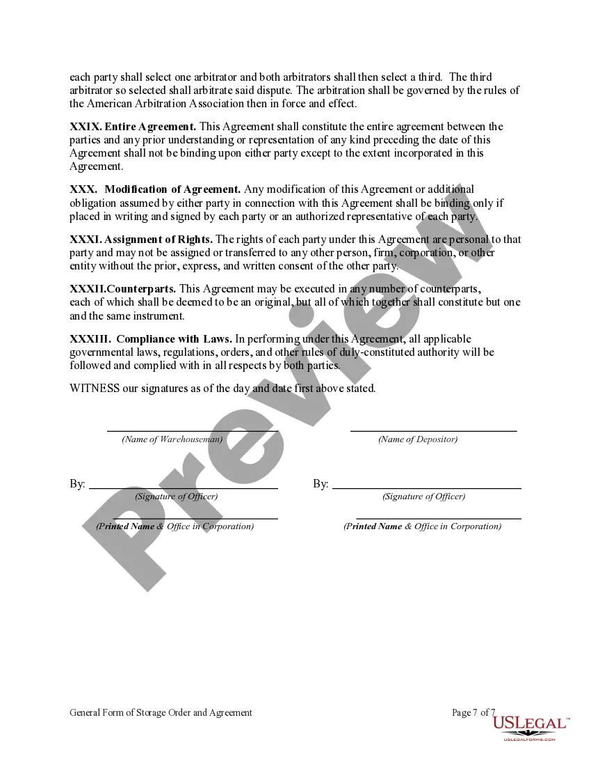 Get General Form of Storage Order and Agreement Preview General Form of Storage Order and Agreement