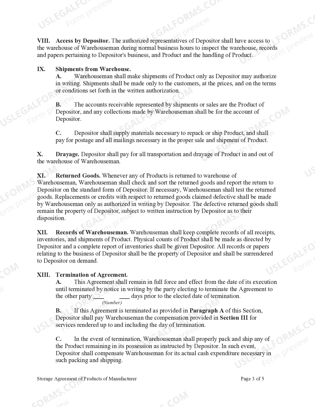 Preview Storage Agreement of Products of Manufacturer