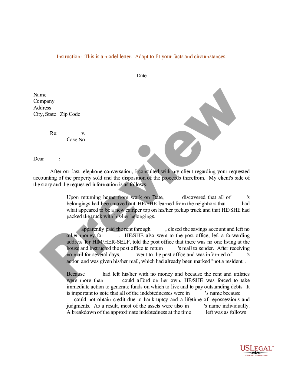 page 0 Sample Letter for Divorce or Separation - Request to Account for Property preview
