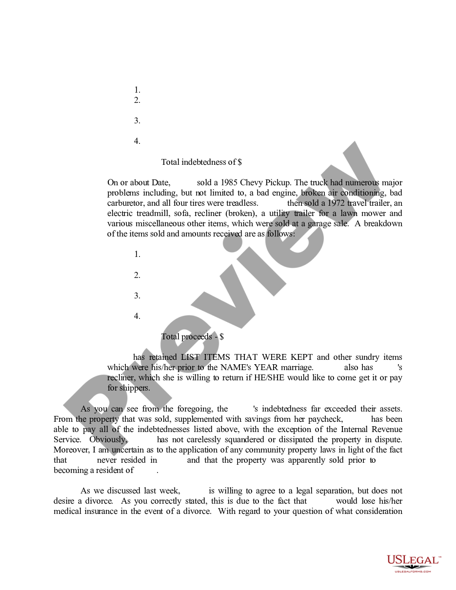 page 1 Sample Letter for Divorce or Separation - Request to Account for Property preview