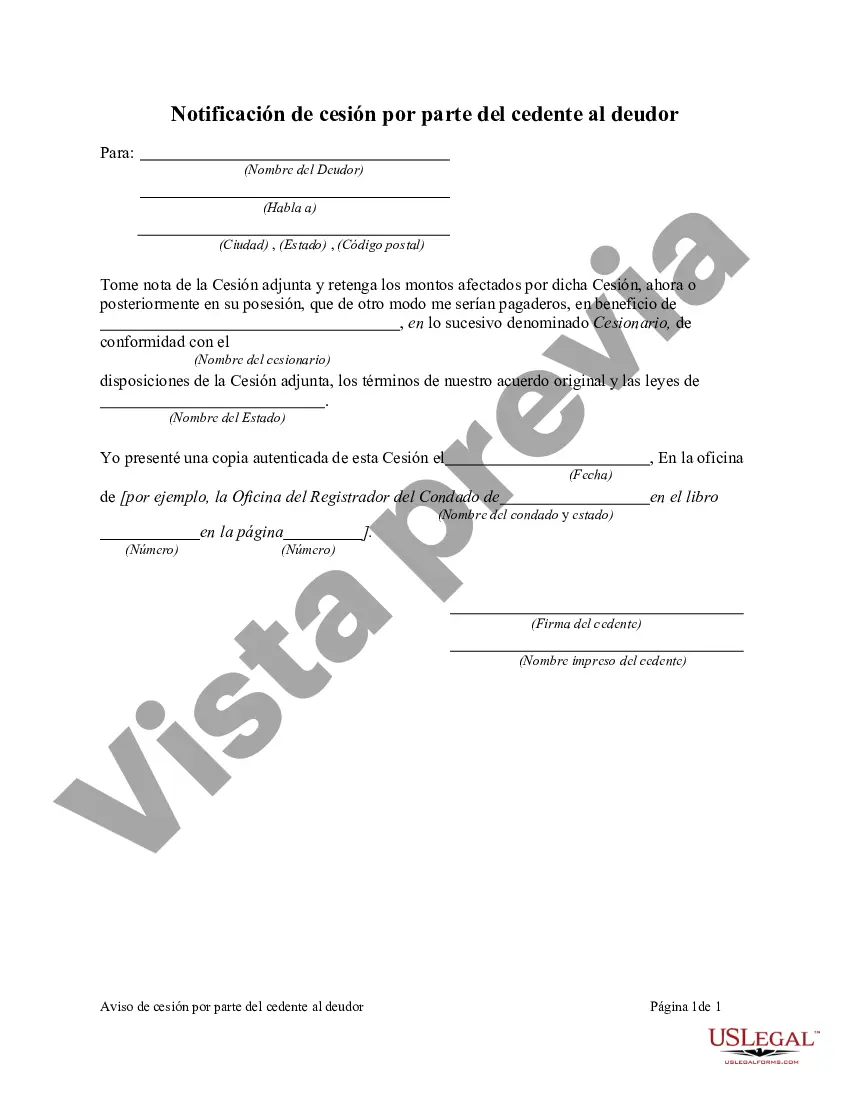 Preview Notificación de cesión por parte del cedente al deudor