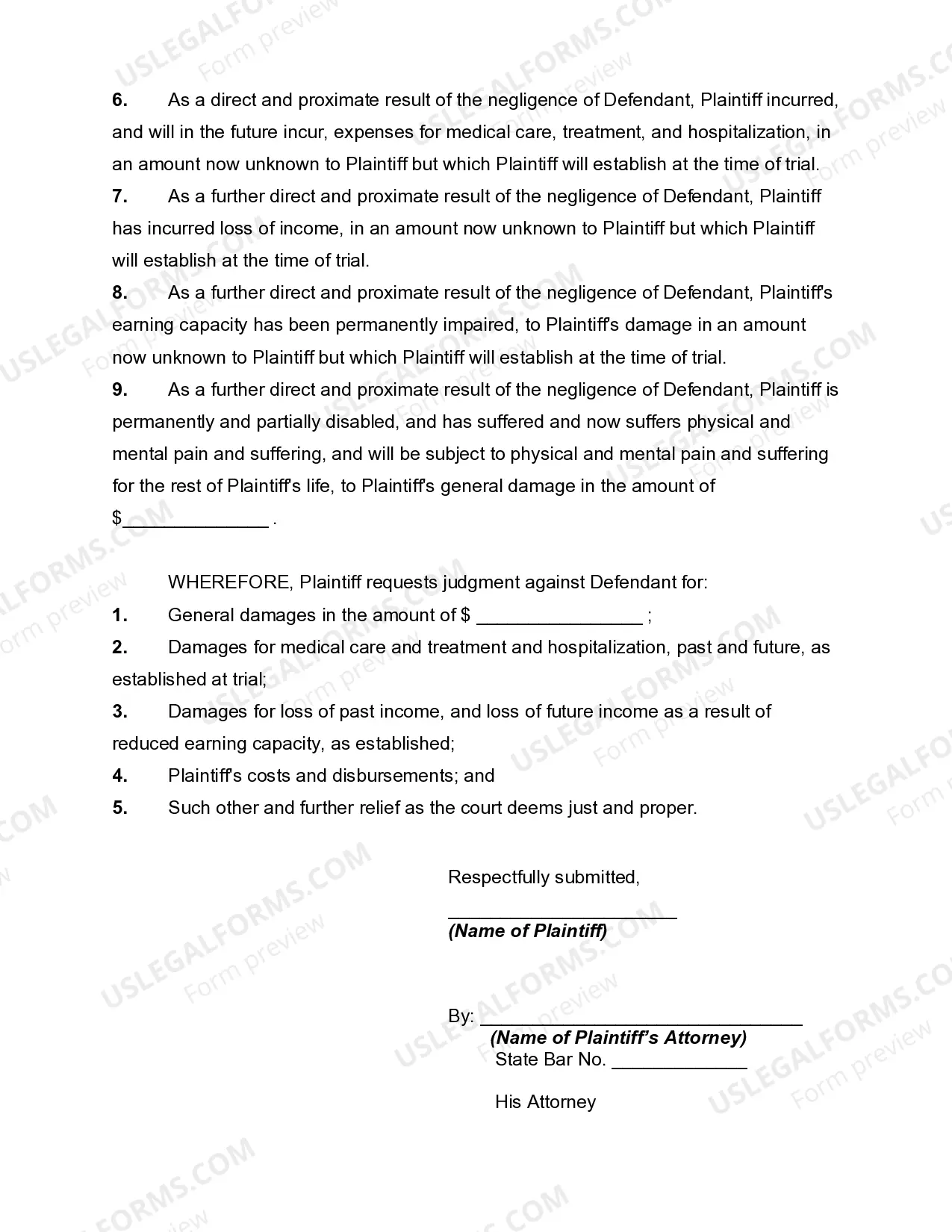 Preview Complaint by Golfer against another Golfer who Struck him in the Eye with a Golf Ball Causing Injury to Eye