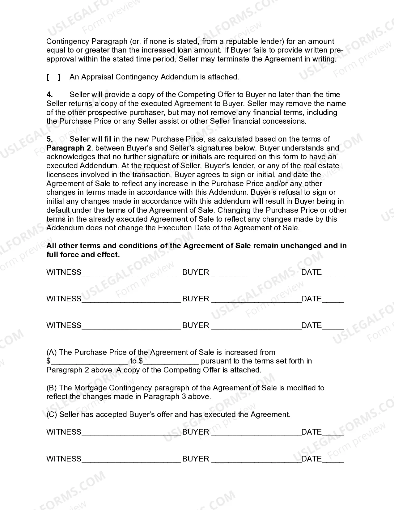 Preview Price Escalation Addendum to Agreement of Sale