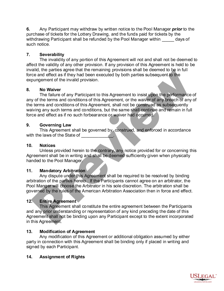 page 1 Lottery Pool Agreement preview