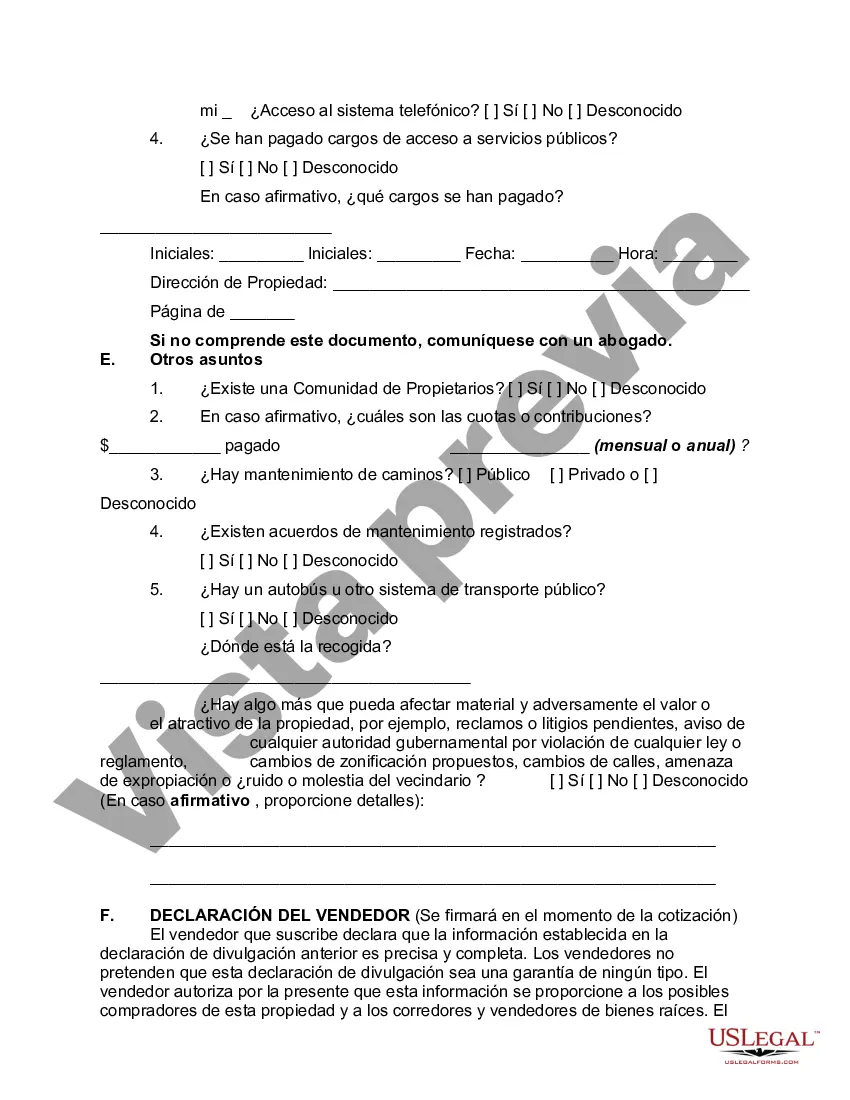 Preview Declaración de divulgación de terrenos baldíos