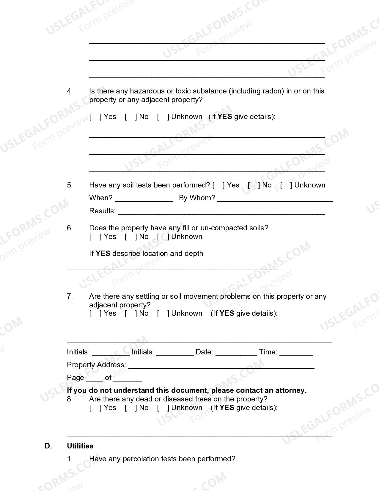 Vacant Land Disclosure Statement Vacant Land Disclosure US Legal Forms