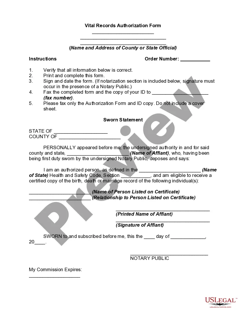 Get Vital Records Authorization Form Preview Vital Records Authorization Form