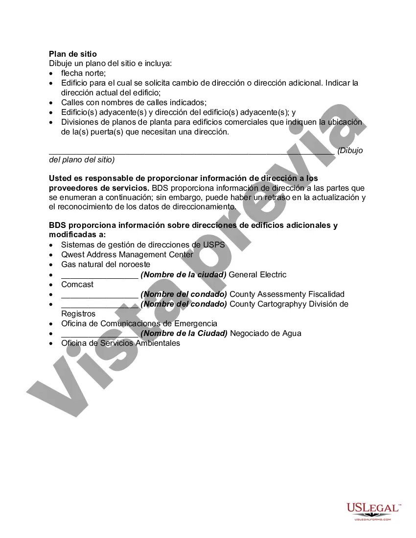 Get Solicitud de dirección del edificio: cambio de dirección, asignación de dirección adicional o verificación de dirección Preview Solicitud de dirección del edificio: cambio de dirección, asignación de dirección adicional o verificación de dirección