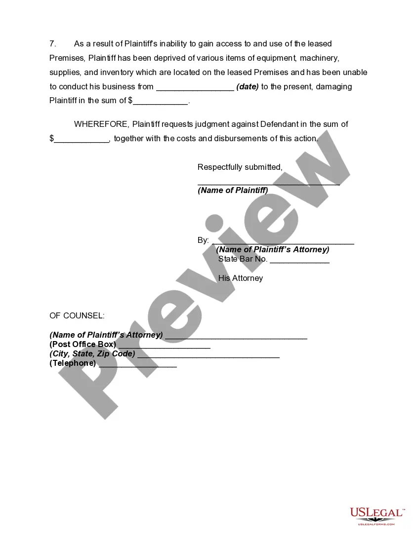 Get Complaint - Damages for Wrongful Termination of Lease Preview Complaint - Damages for Wrongful Termination of Lease