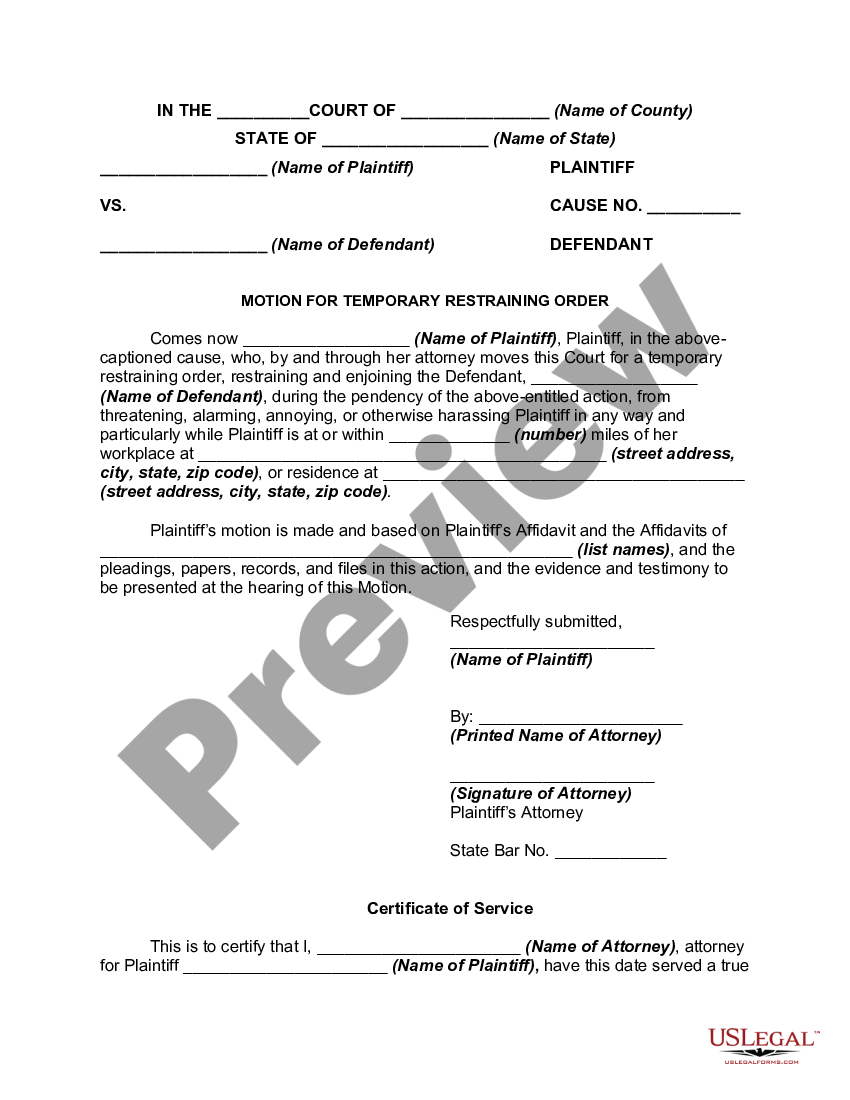 Middlesex Massachusetts Motion For Temporary Restraining Order To 