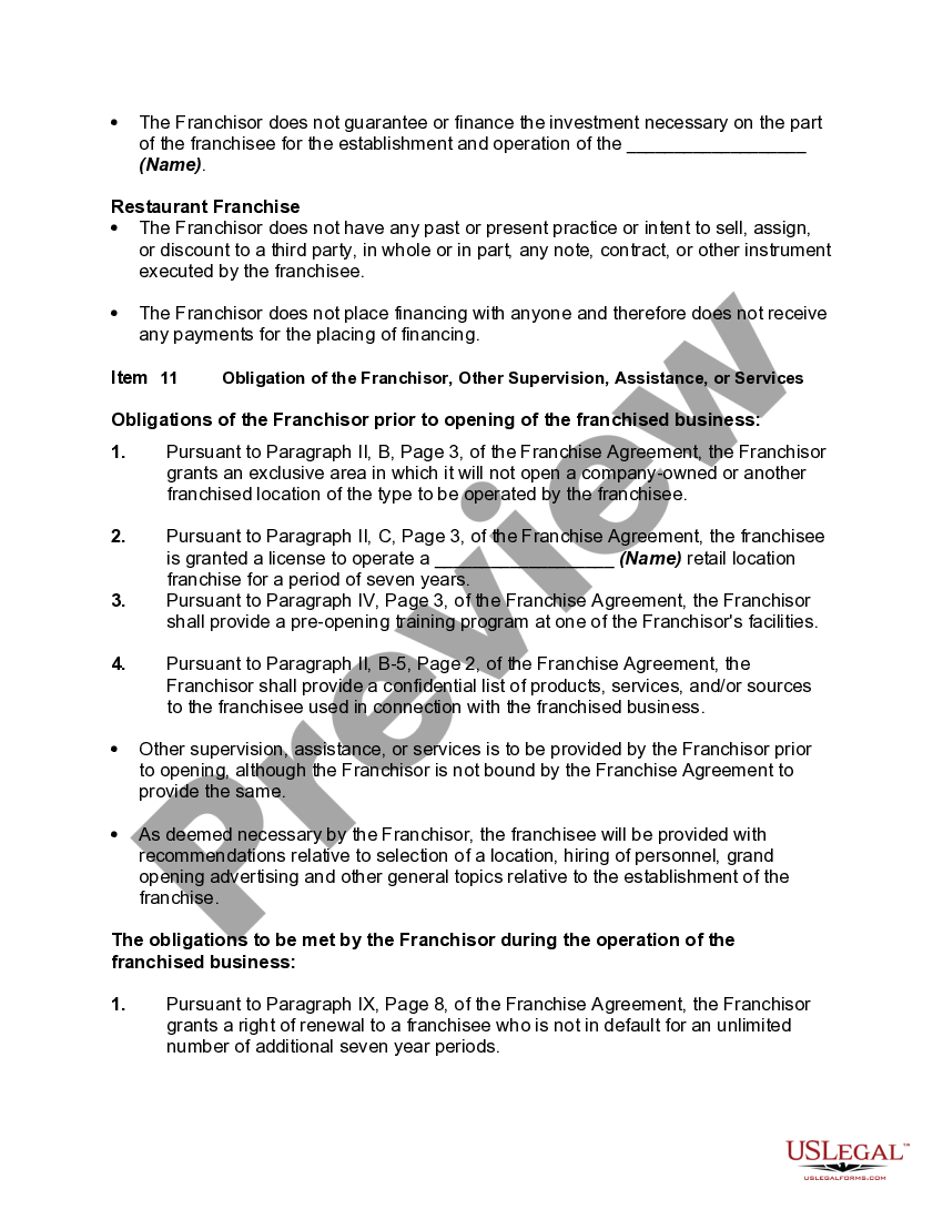 Form of Uniform Franchise Offering Prospectus Uniform Franchise