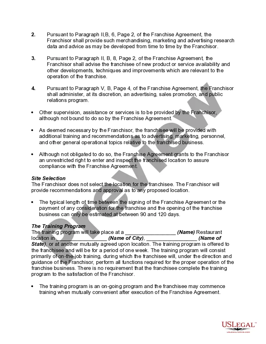 Preview Form of Uniform Franchise Offering Prospectus