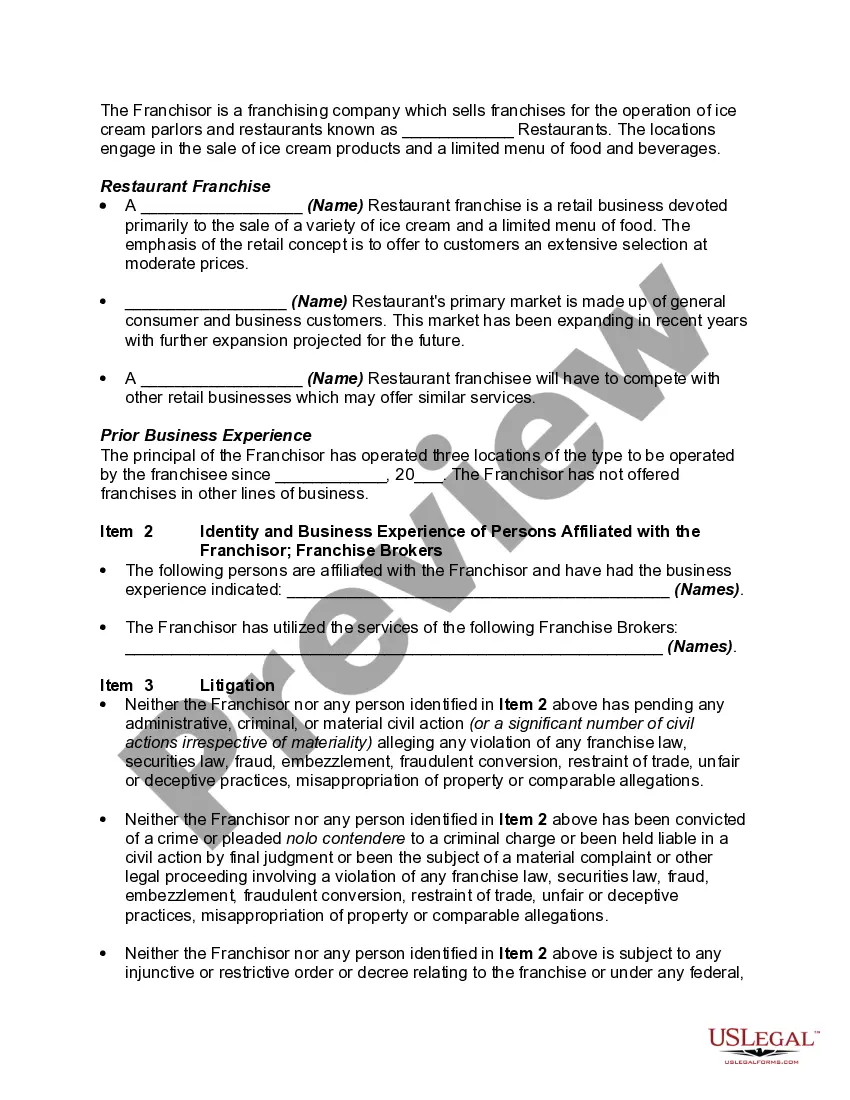 Preview Form of Uniform Franchise Offering Prospectus