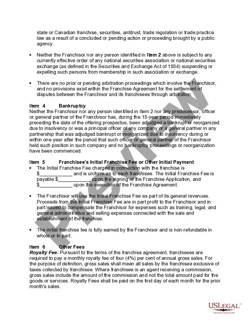 Preview Form of Uniform Franchise Offering Prospectus