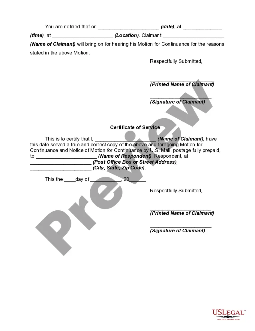 Get Generic Motion for Continuance and Notice of Motion in an Arbitration Matter Preview Generic Motion for Continuance and Notice of Motion in an Arbitration Matter