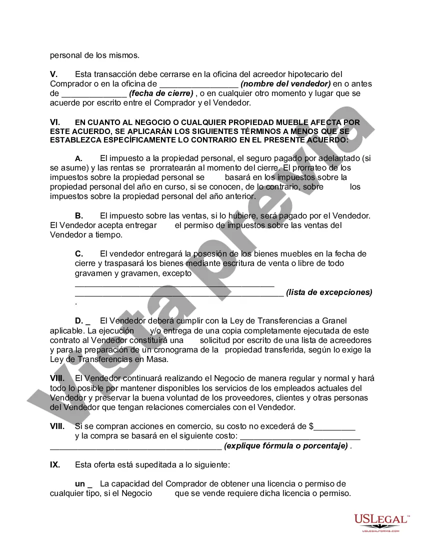 Preview Oferta de compra de negocios, incluida la buena voluntad