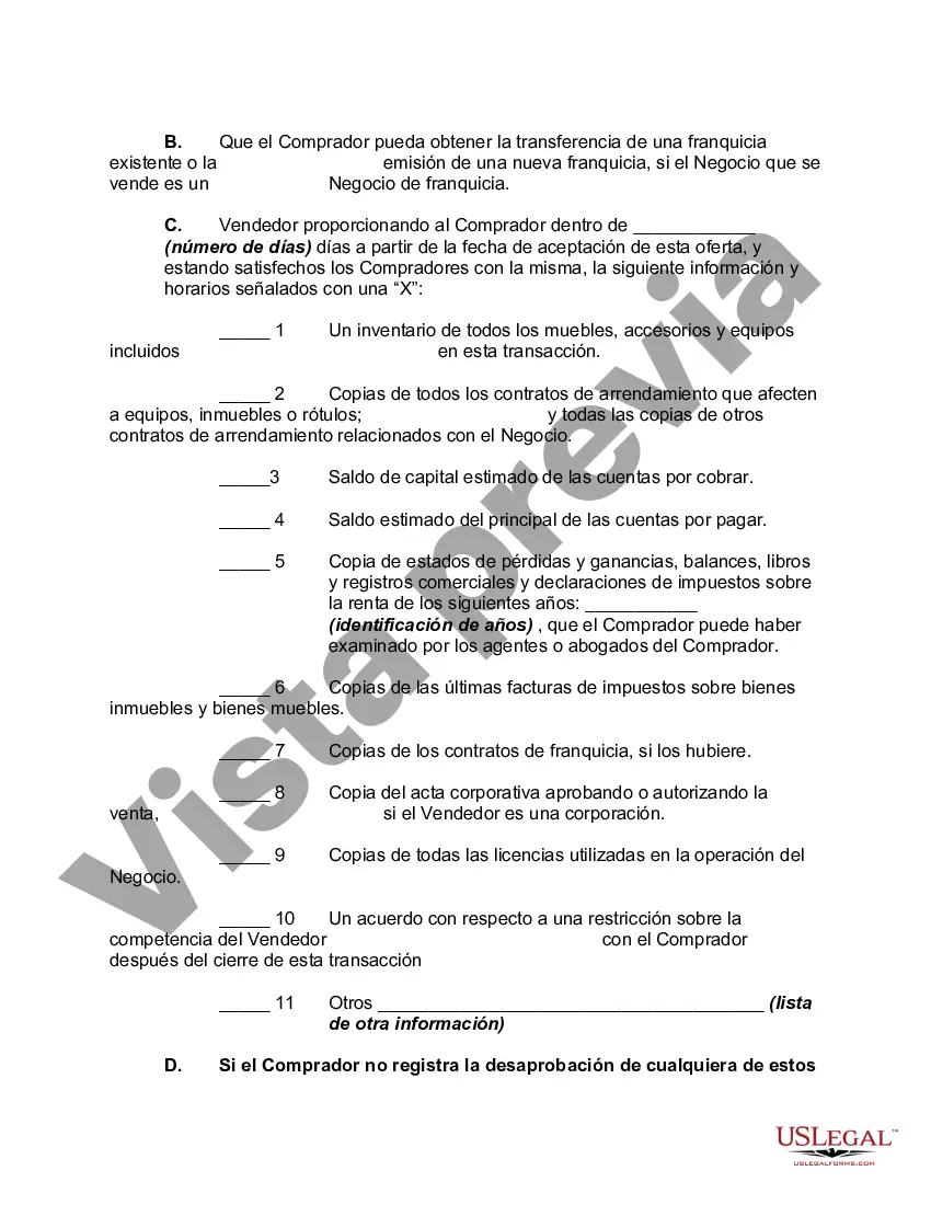 Preview Oferta de compra de negocios, incluida la buena voluntad