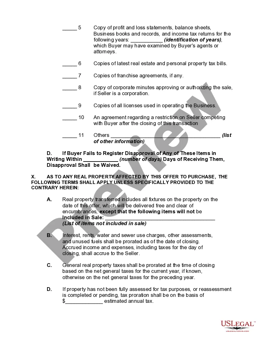 Preview Offer to Purchase Business, Including Good Will