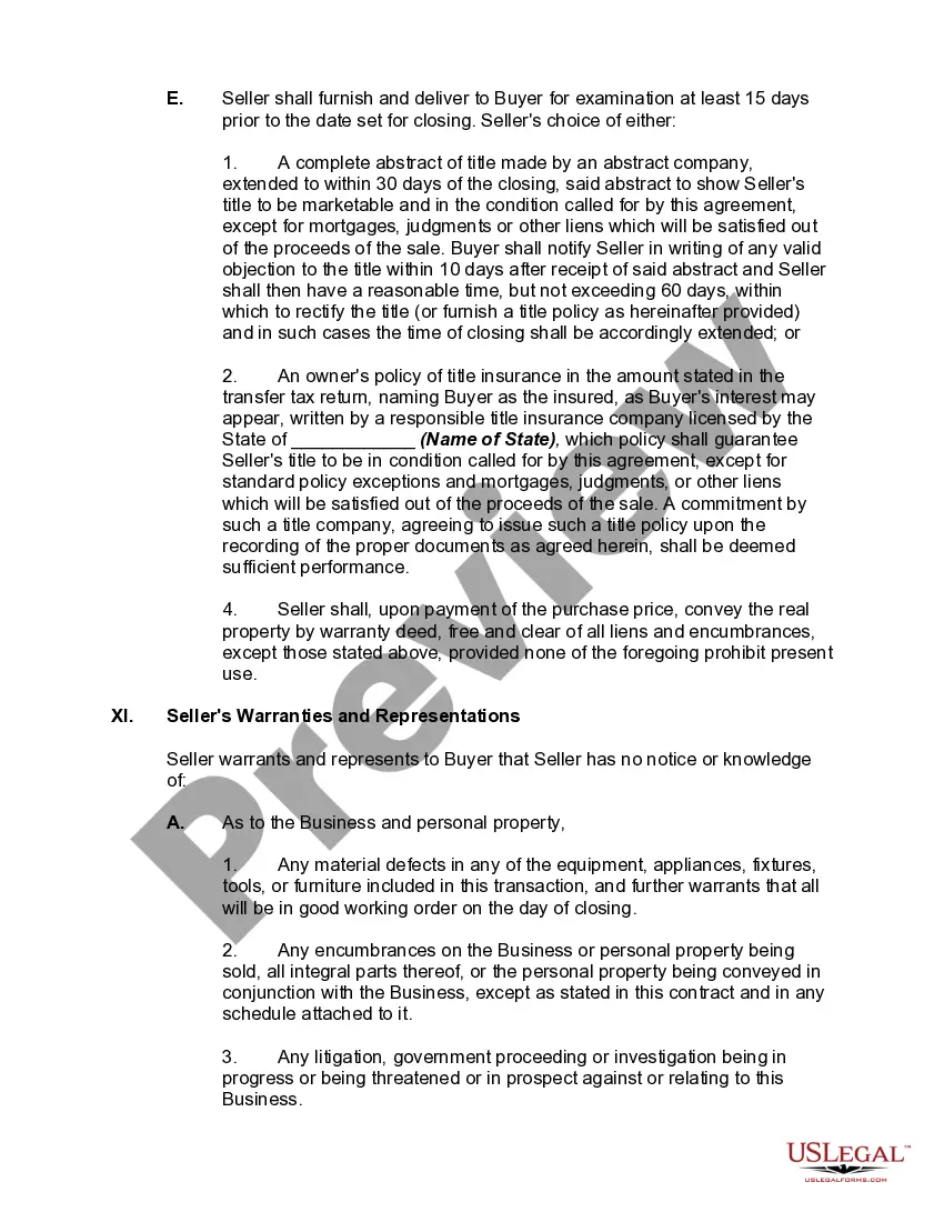 Preview Offer to Purchase Business, Including Good Will