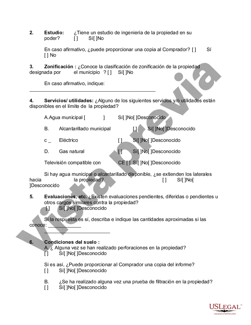 Preview Declaración de divulgación del vendedor para terrenos baldíos