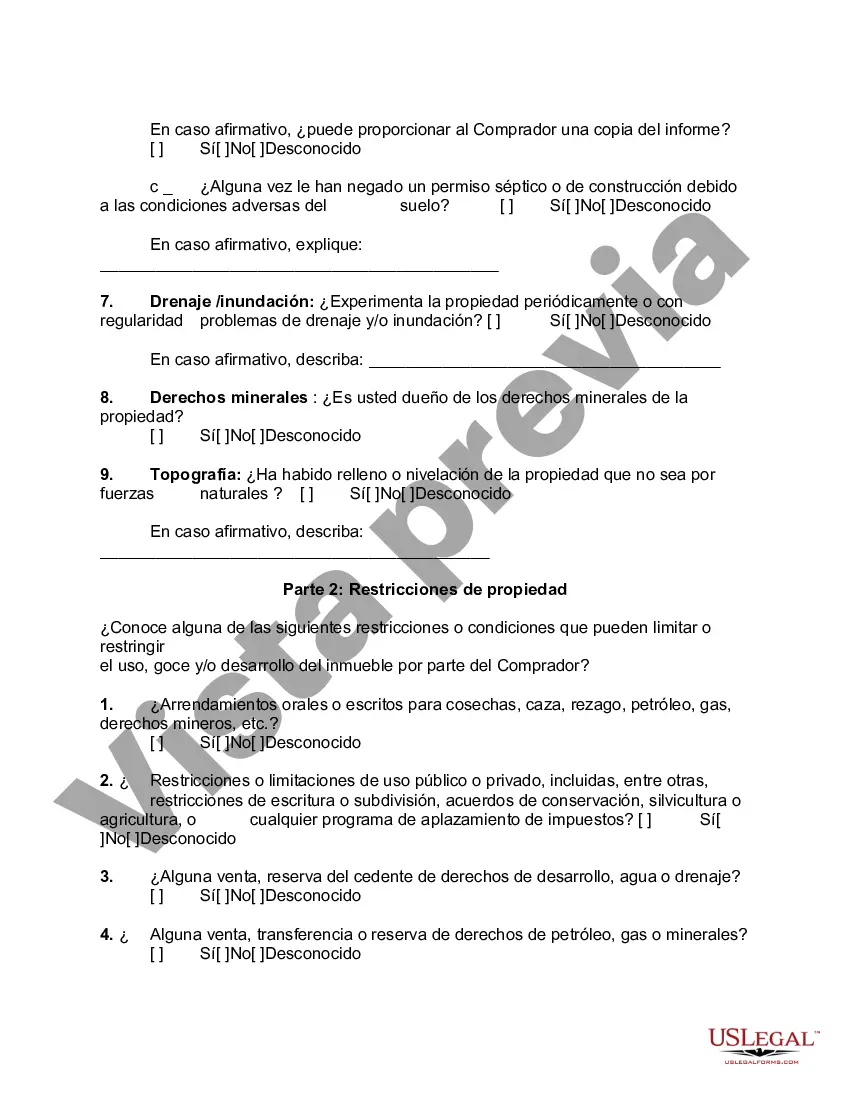 Preview Declaración de divulgación del vendedor para terrenos baldíos