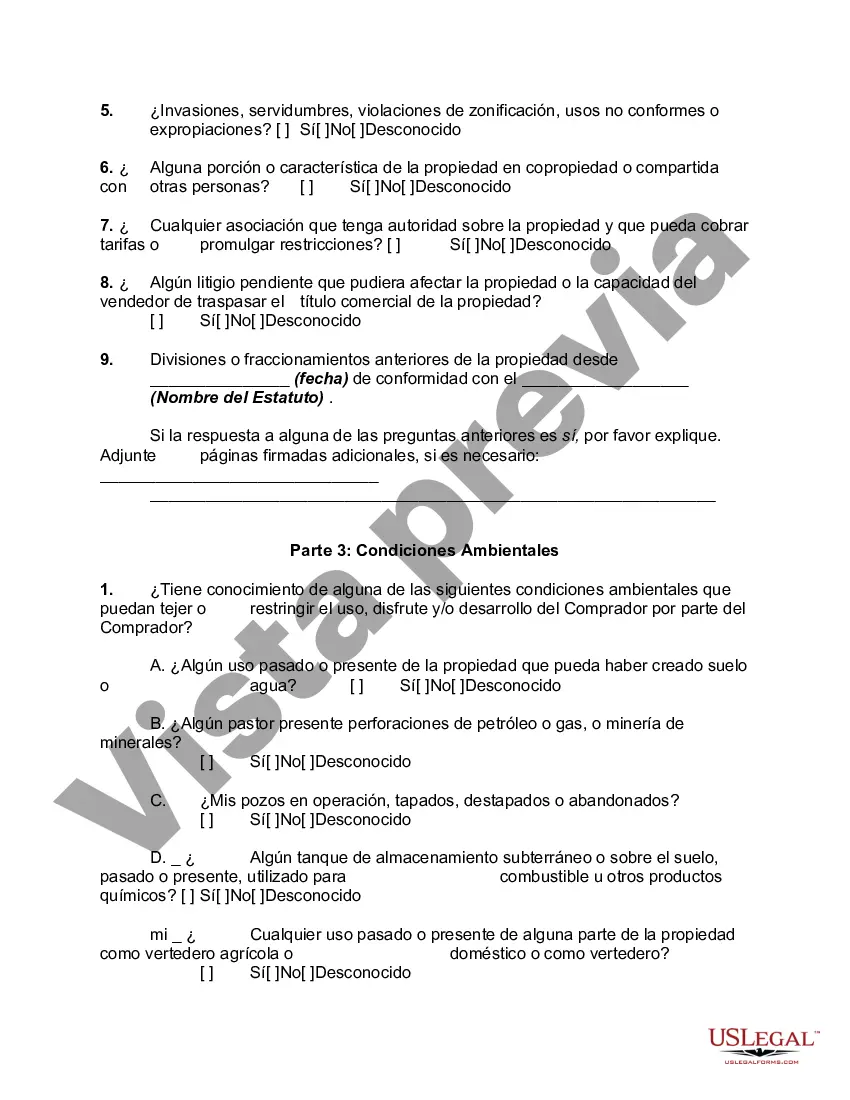 Preview Declaración de divulgación del vendedor para terrenos baldíos