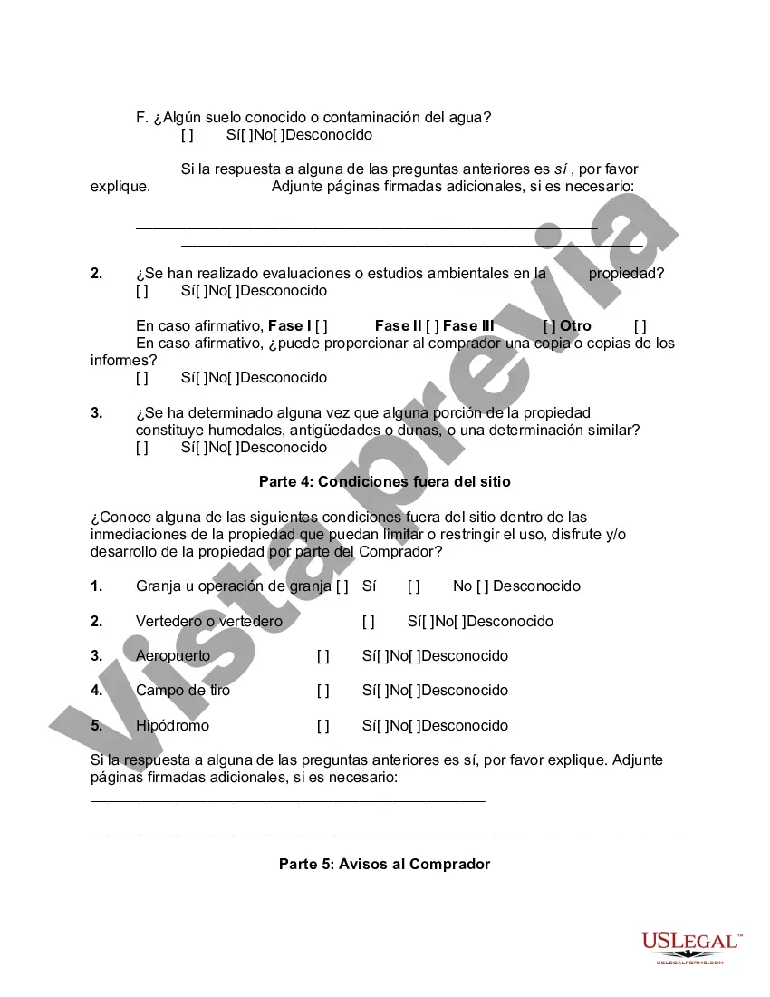 Preview Declaración de divulgación del vendedor para terrenos baldíos