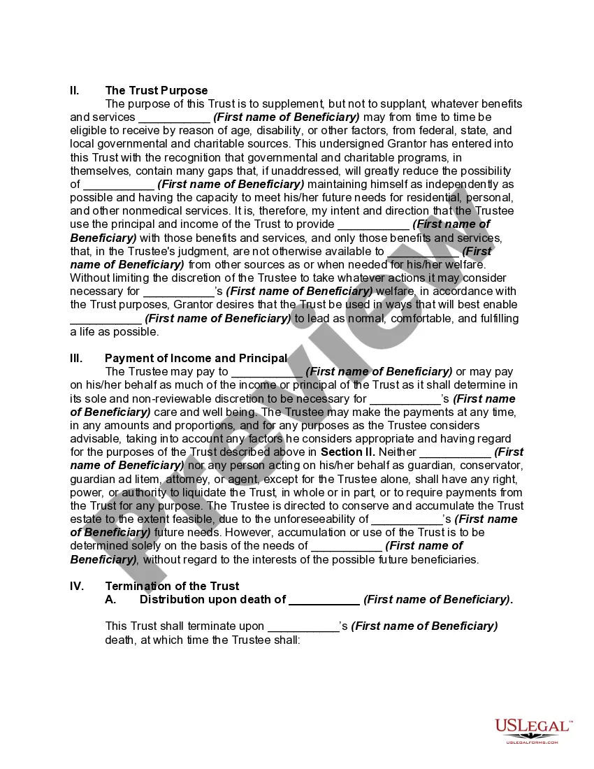 Get Supplemental Needs Trust for Third Party - Disabled Beneficiary Preview Supplemental Needs Trust for Third Party - Disabled Beneficiary