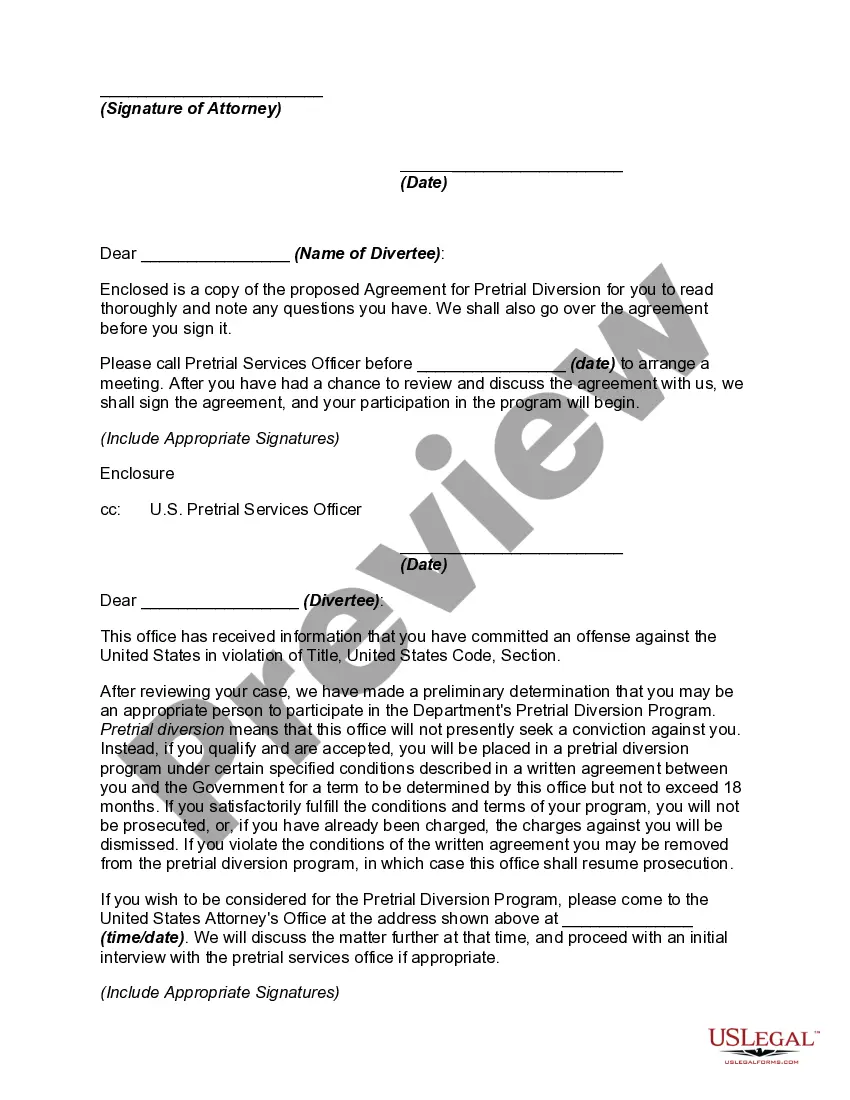 Preview Agreement for Pretrial Diversion